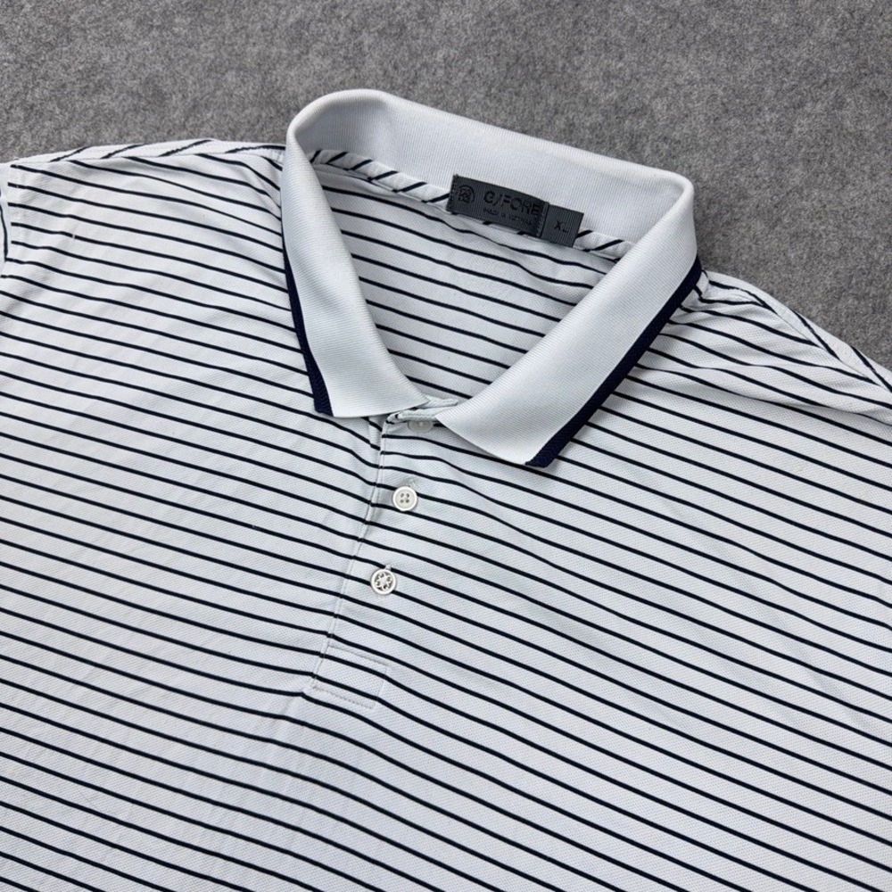 G/FORE‎ Polo Shirt Mens XL White Striped Performance Golf Athletic Preppy